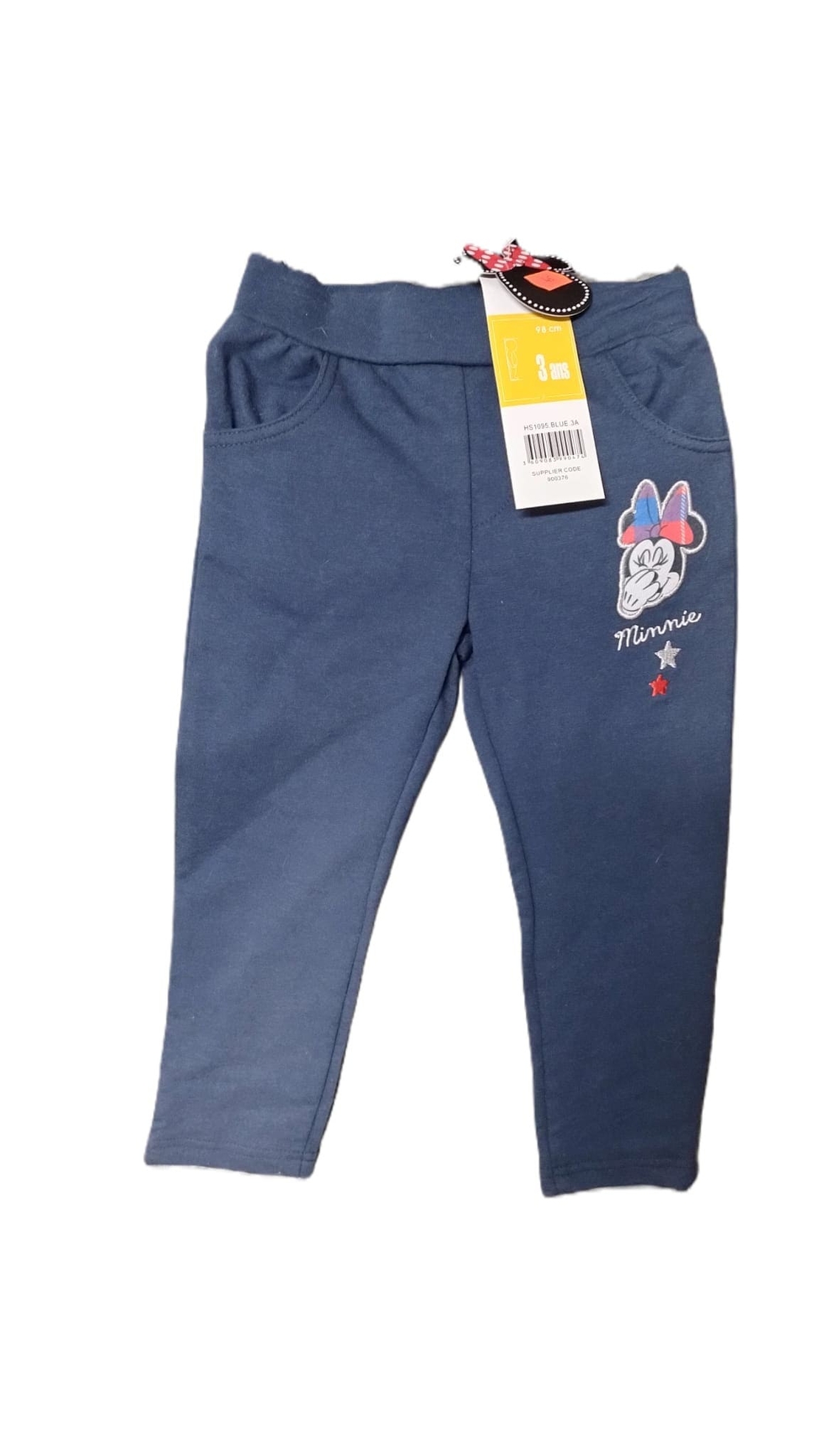 Pantaloni de trening vătuiți albaștri Minnie Mouse cu broderie și 4 buzunare