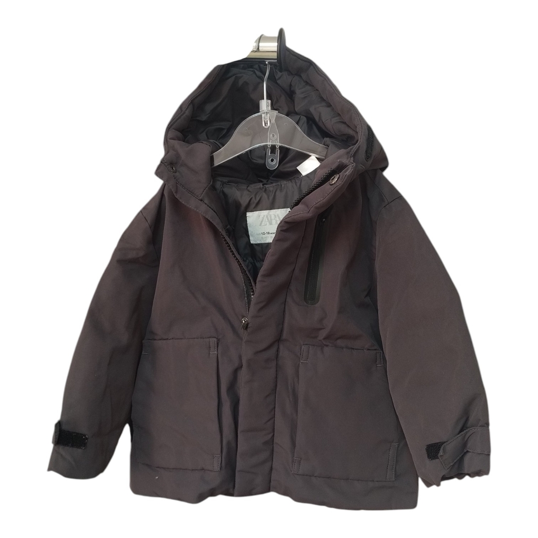 Geacă de Iarnă Premium ZARA Baby cu Glugă, Antracit/Maro Închis – Mărimea 86 (12-18 luni) | Second Hand