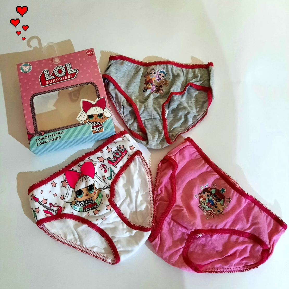 Set 3 chiloți, fete, bumbac, LOL, multicolor