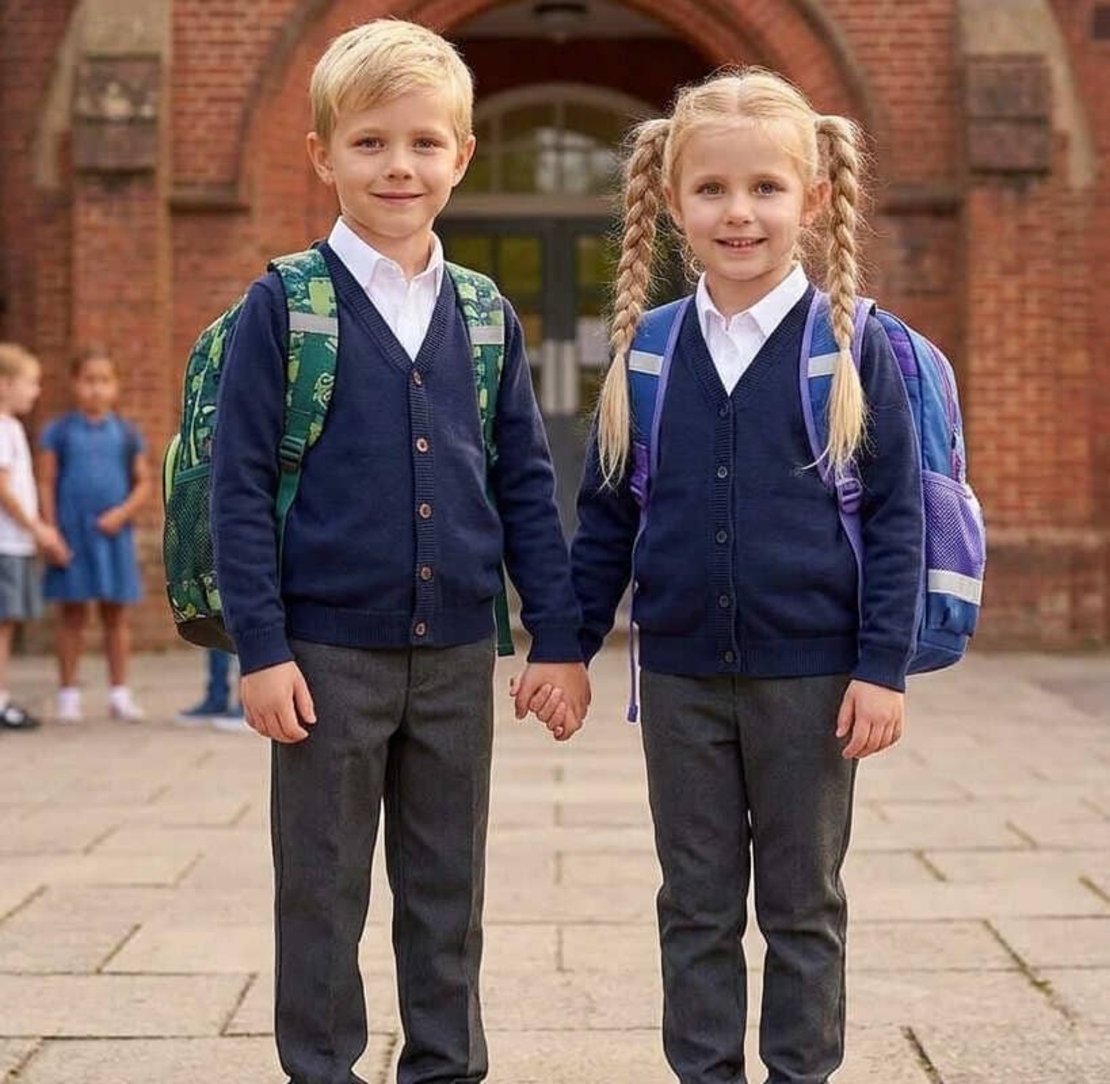 Cardigan tricotat bleumarin băieți Zippy „Brothers & Sisters” cu nasturi și petice la coate, mărimi 3-14 ani - Nou cu etichetă