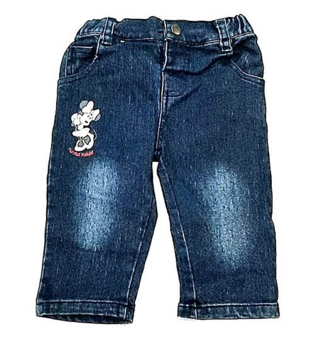 Blugi Fetițe Albastri Minnie Mouse - Pantaloni Denim Bebeluși cu Elastic în Talie