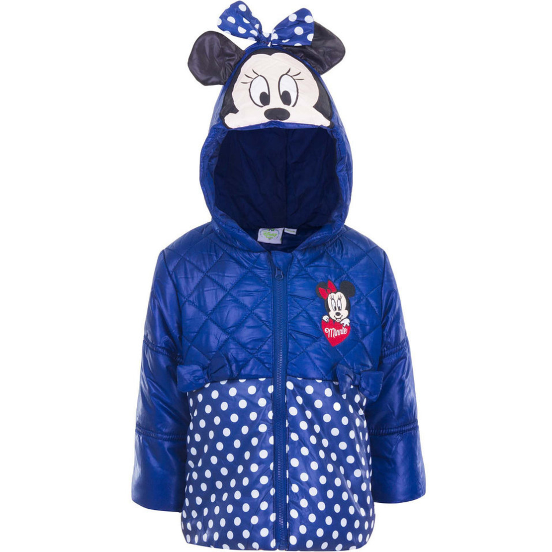 Geacă albastră Minnie în buline, cu glugă și fundiță Minnie Mouse