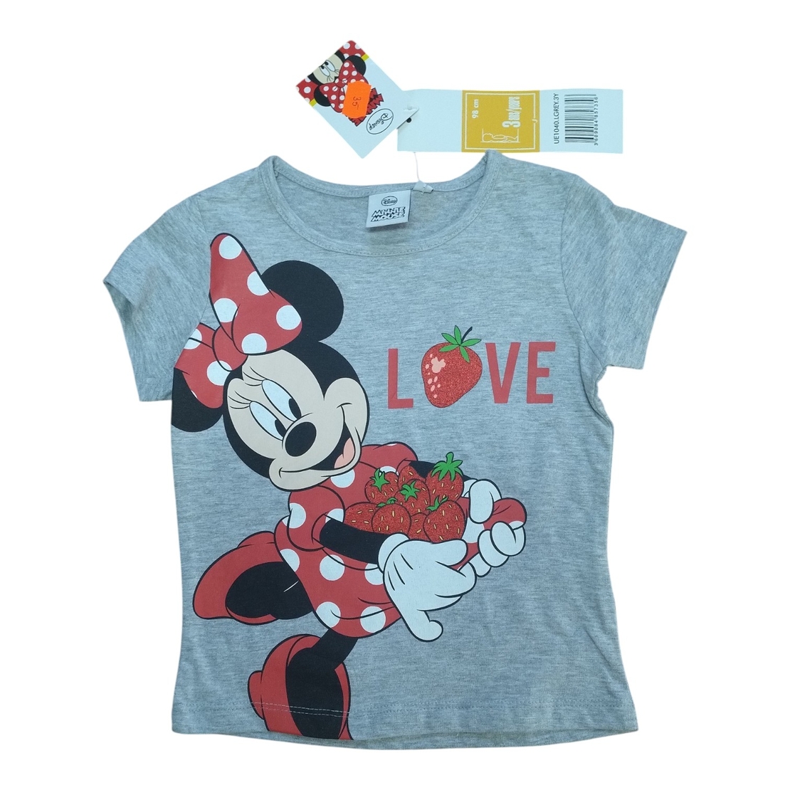 Tricou Minnie Mouse gri cu glitter