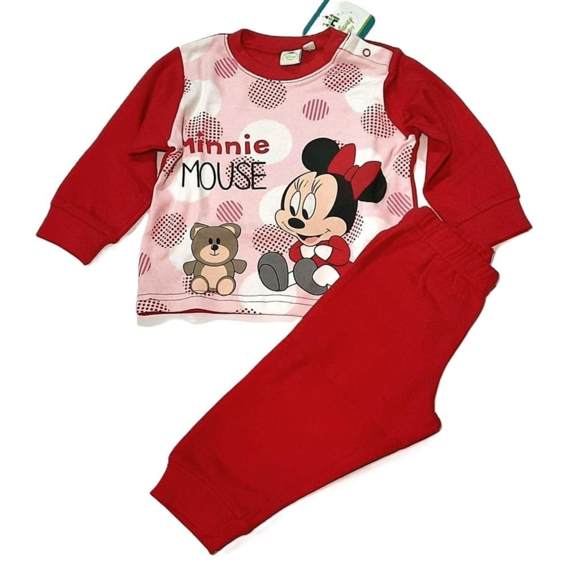Pijama din Bumbac pentru Fetițe, 2 Piese - Disney Baby Minnie Mouse HQ0304, Roșu/Roz, 24 Luni