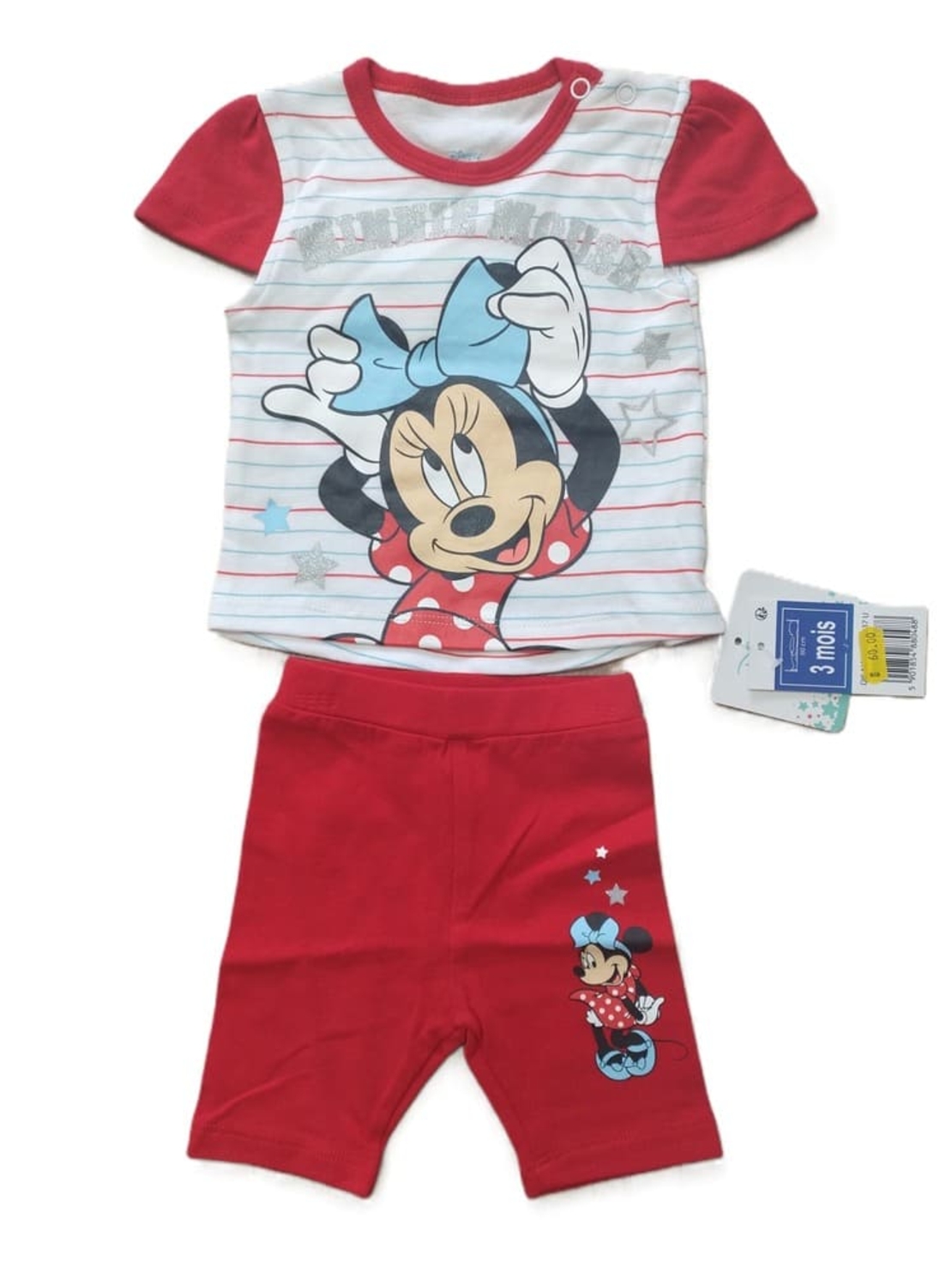 Compleu Minnie Baby cu glitter Rosu