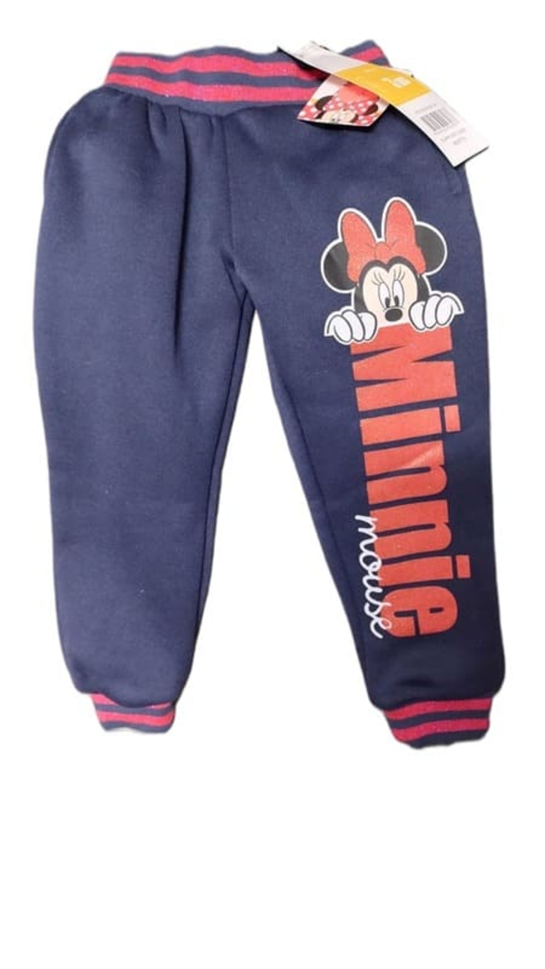 Pantaloni de trening vătuiți bleumarin Minnie Mouse cu glitter și buzunare, mărimea 98 (3 ani) - Calitate Extra