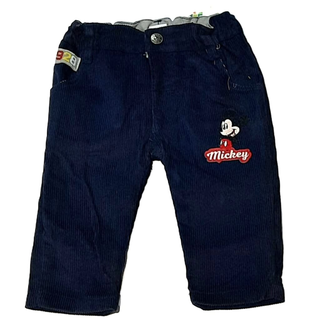 Pantaloni Catifea Raiată Bebeluși Mickey Mouse - Pantalonași Bleumarin Nou-Născut