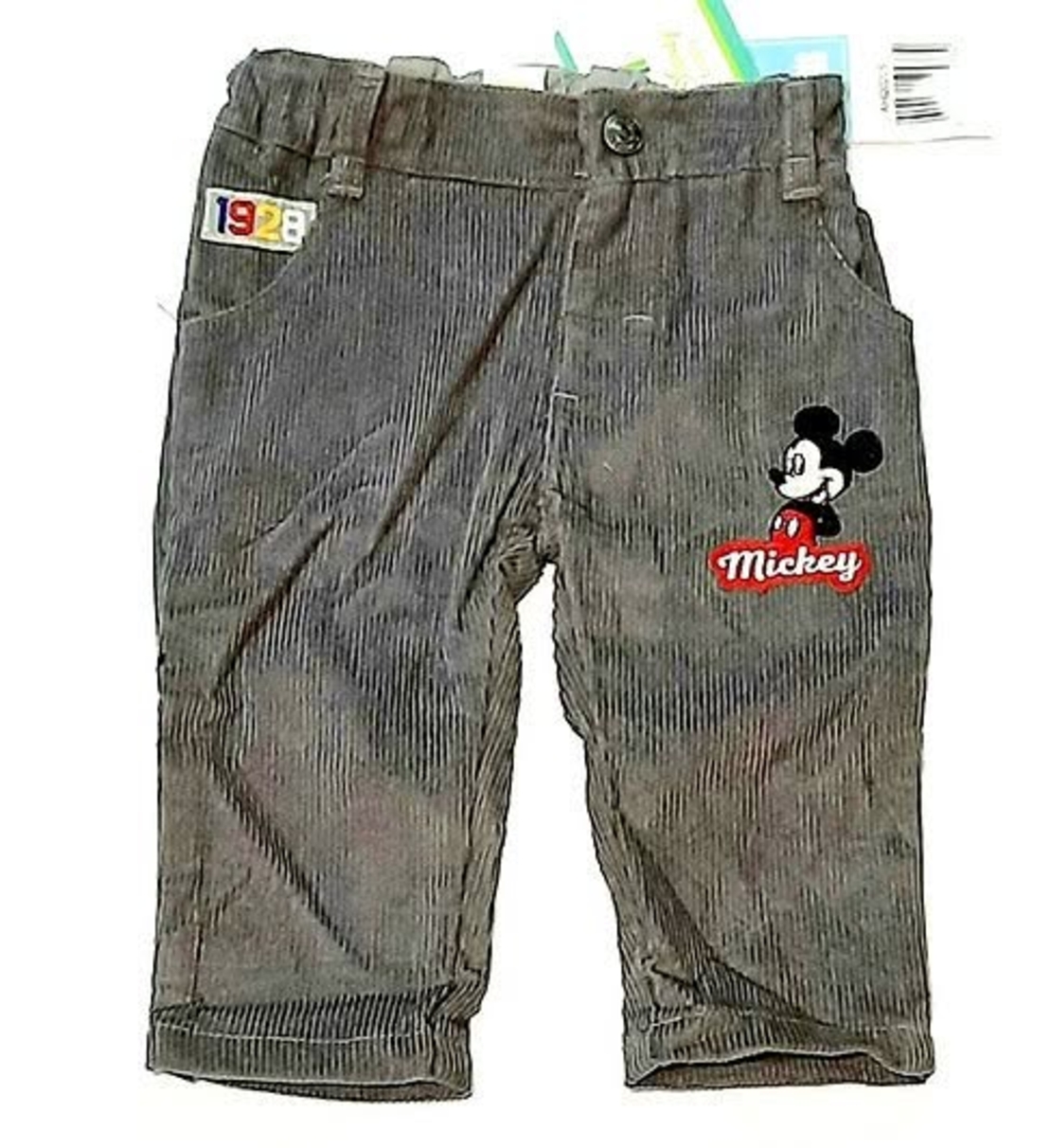 Pantaloni Catifea Raiată Bebeluși Mickey Mouse - Pantalonași Gri Nou-Născut