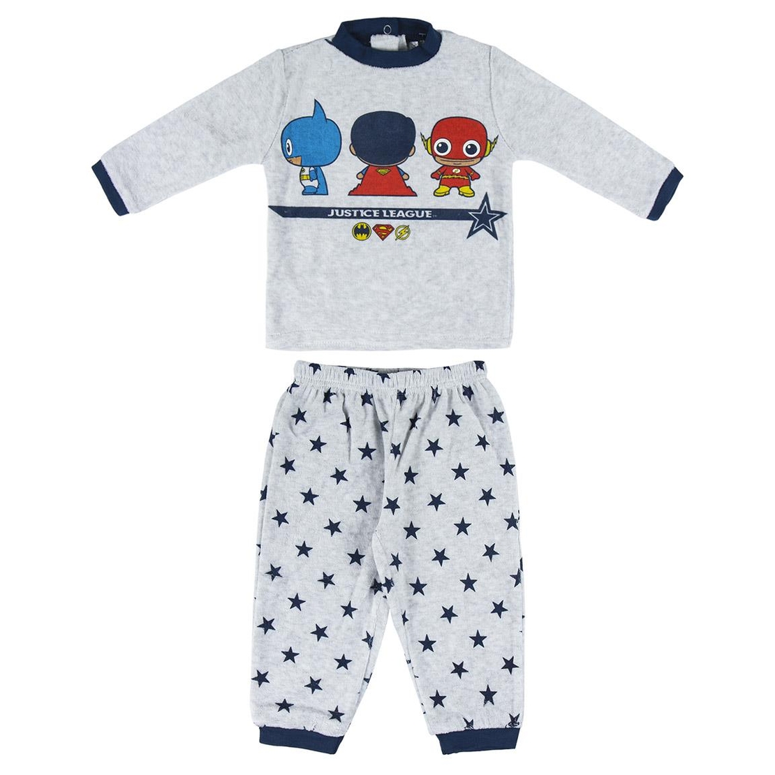 Pijama din Velur pentru Copii, 2 Piese - Model Justice League „Super-Eroi”, Gri Melanj
