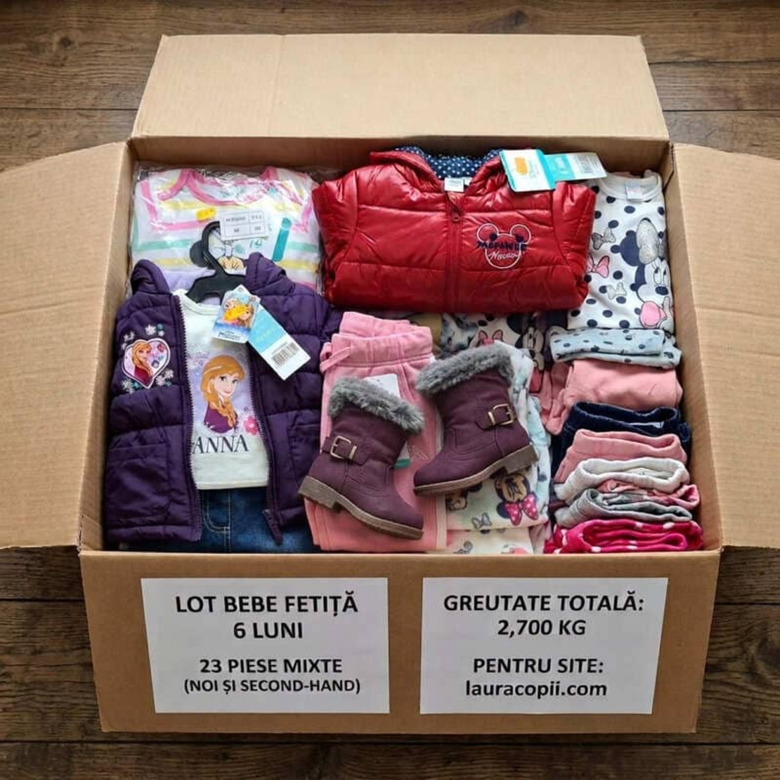 Mega-Garderobă Bebe Fetiță 6 luni (2.7 kg) - 23 Piese: Geci, Treninguri, Încălțăminte (Mărimea 19, Kappa) și Compleuri Noi Disney cu Etichetă