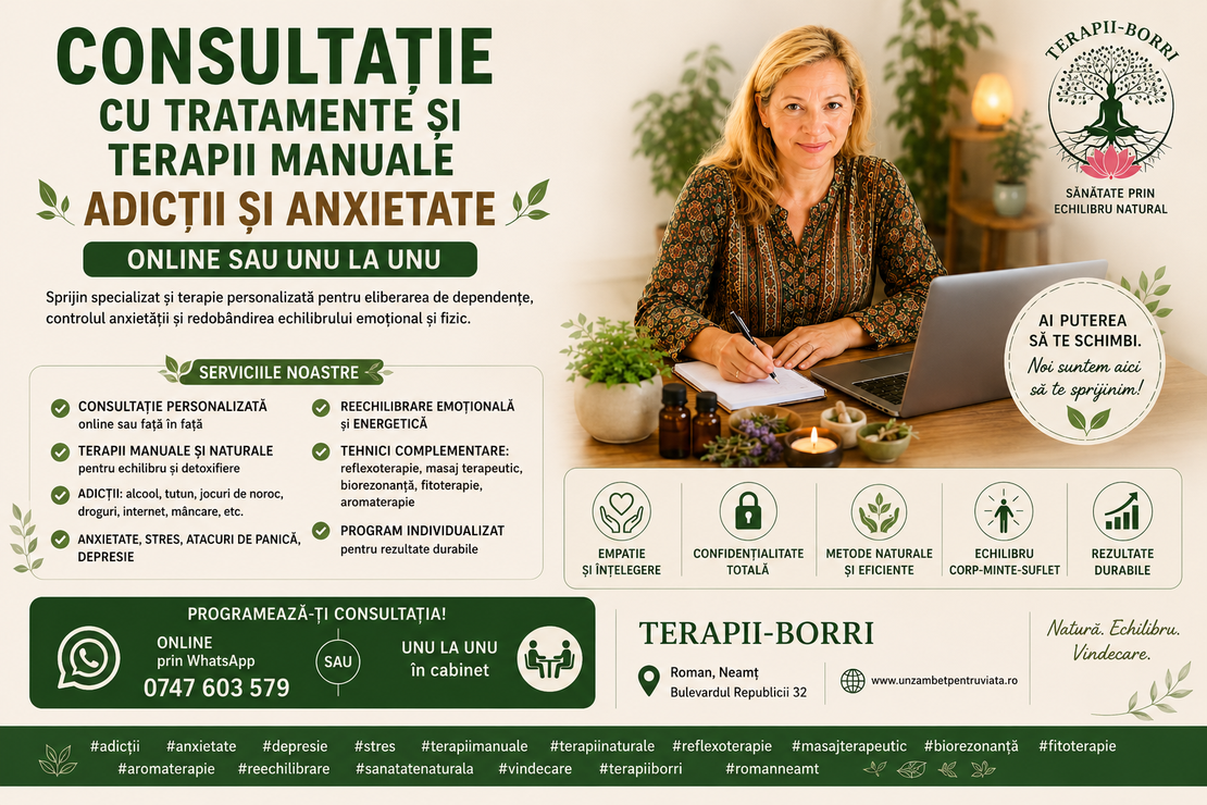 🌿 CONSULTAȚIE  CU TRATAMENTE ȘI TERAPII MANUALE - ADICȚII ȘI ANXIETATE🌿  ONLINE SAU UNU LA UNU