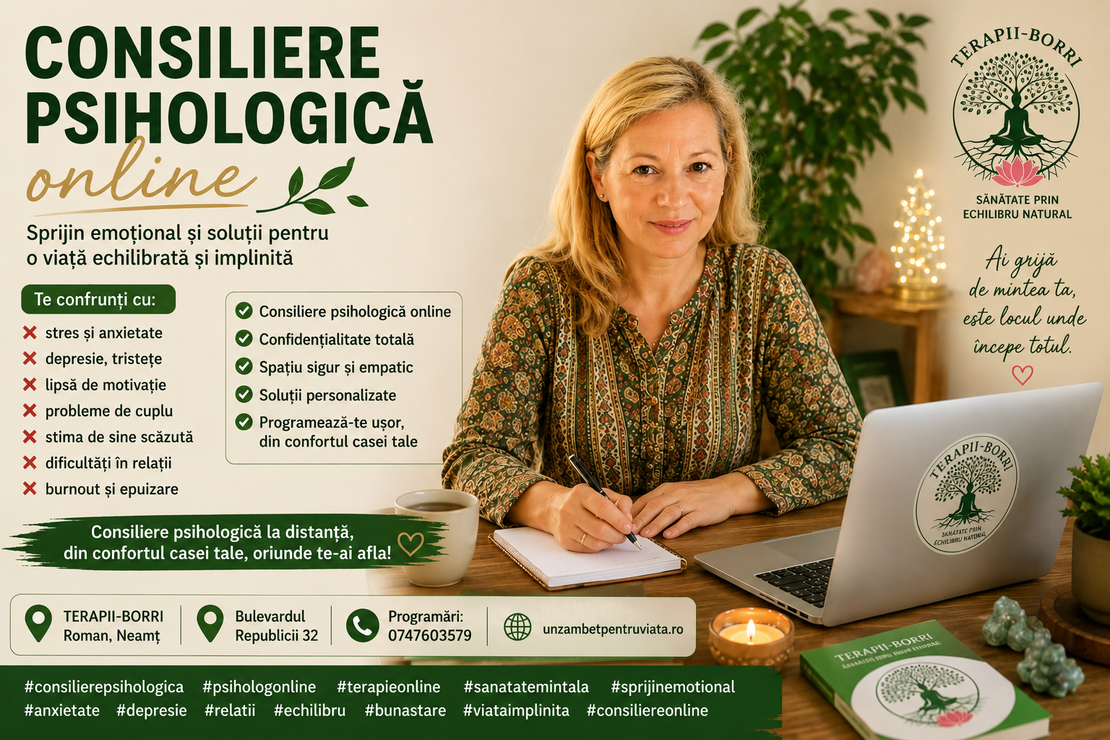 🌿 CONSILIERE PSIHOLOGICĂ ONLINE – ECHILIBRU EMOȚIONAL DIN CONFORTUL CASEI TALE