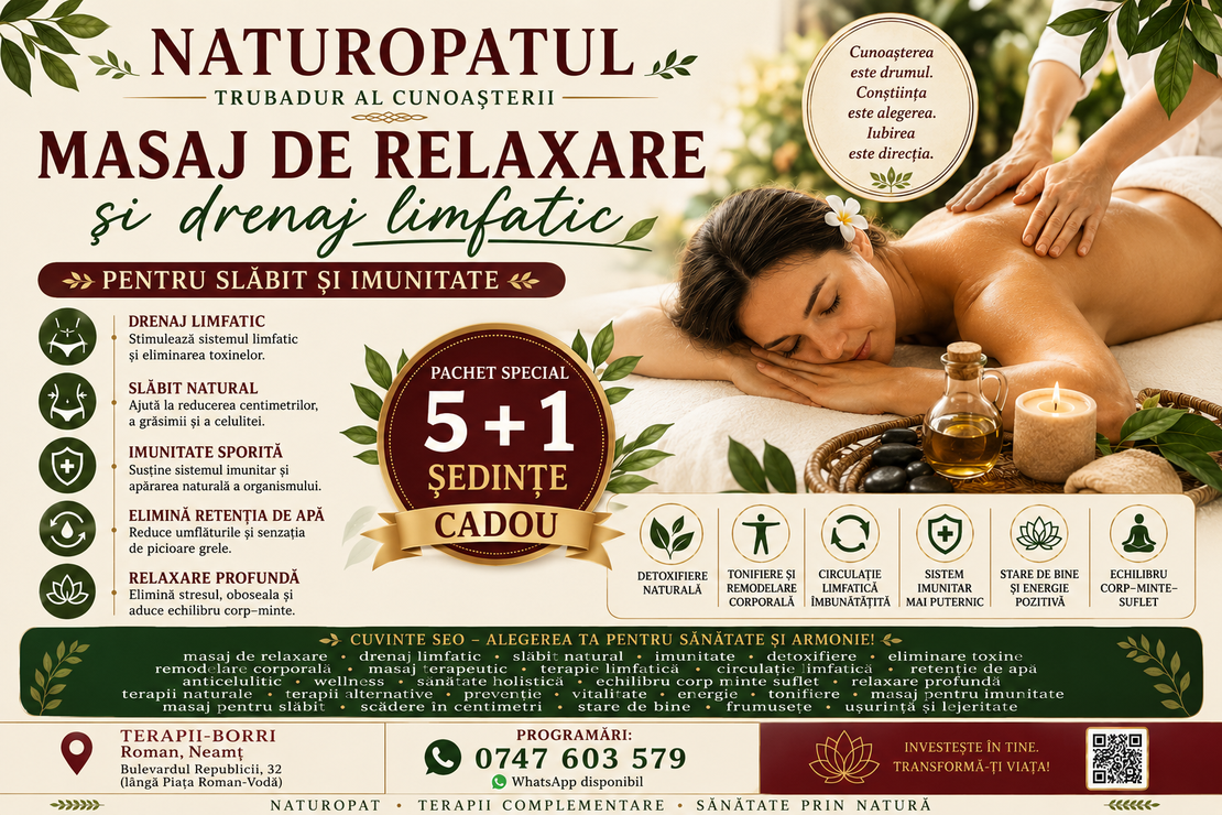 Masaj de relaxare și drenaj limfatic pentru slăbit și imunitate (5+1)