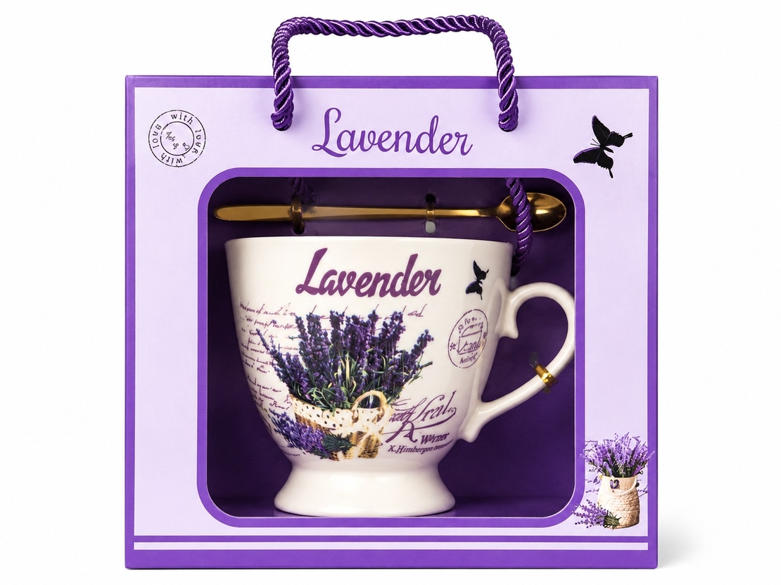 Set cană lavandă și linguriță