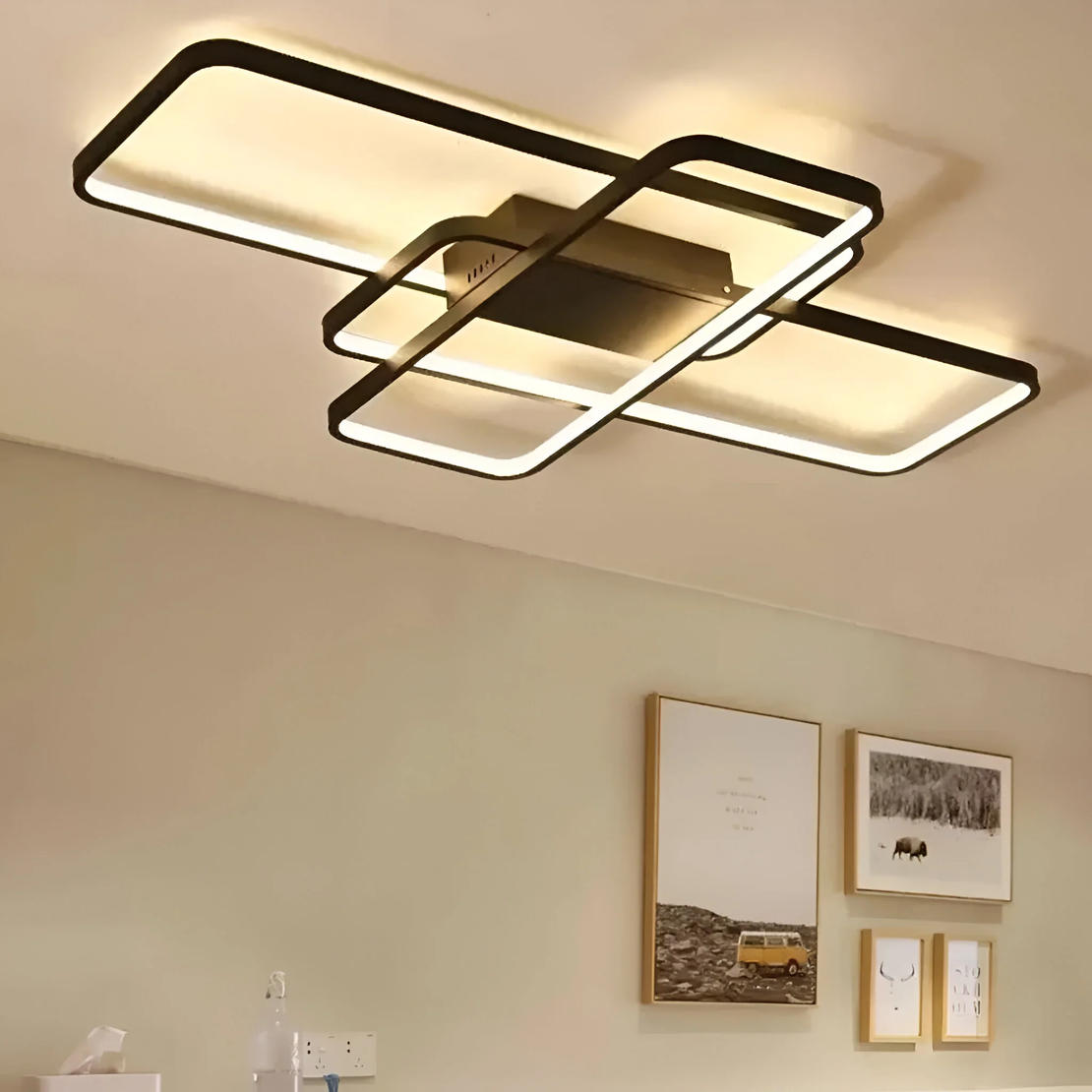 Lustra LED cu telecomanda AXIS 96W, 3 Elemente, lumina Rece/Calda/Neutra, Dimabila, Negru