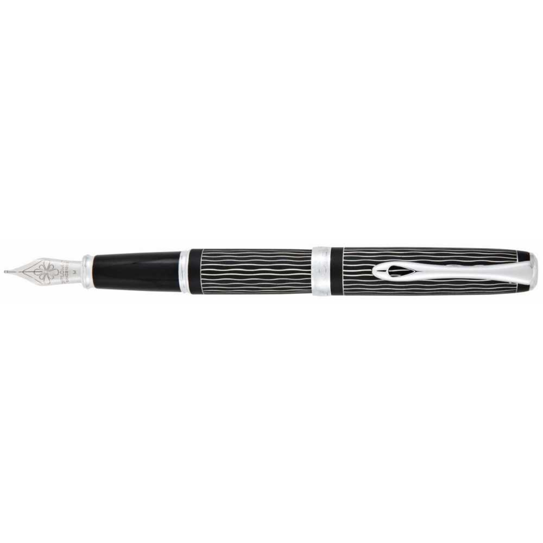 Stilou DIPLOMAT Excellence A plus, cu penita M, din otel inoxidabil - Wave Guilloche Lapis Black
