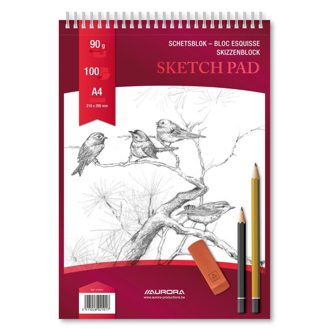 Bloc desen cu spirala, A4, 100 file - 90gsm, pentru schite creion, AURORA Esquisse - hartie alba