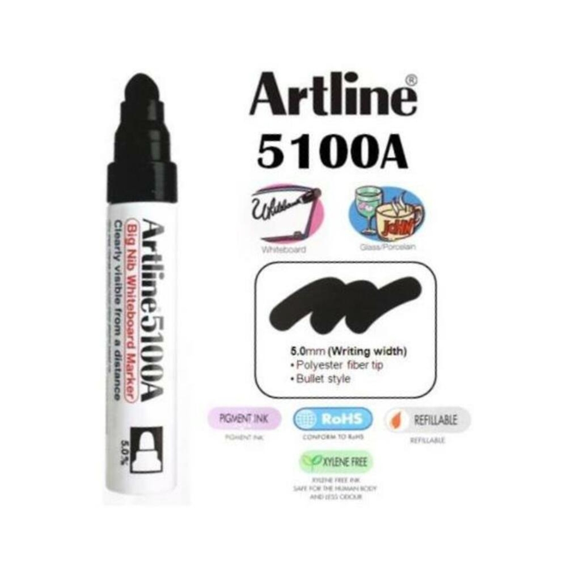 Marker pentru tabla de scris ARTLINE 5100A, corp metalic, varf rotund 5.0mm - negru