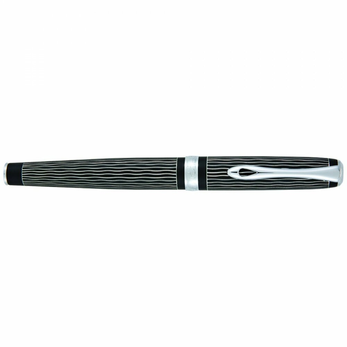 Stilou DIPLOMAT Excellence A plus, cu penita M, din otel inoxidabil - Wave Guilloche Lapis Black