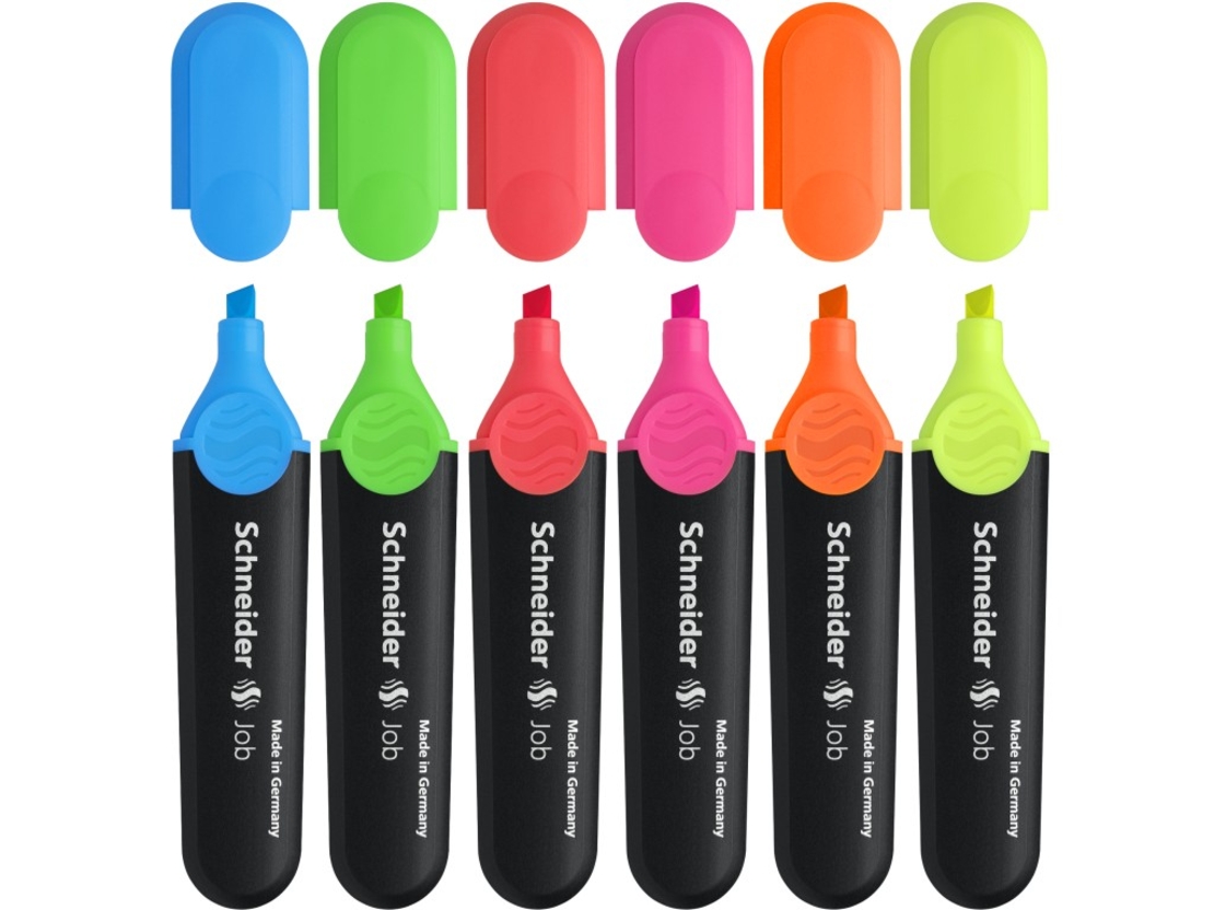 Textmarker SCHNEIDER Job, varf lat, 6 culori/set - (G, O, V, R, A, R)