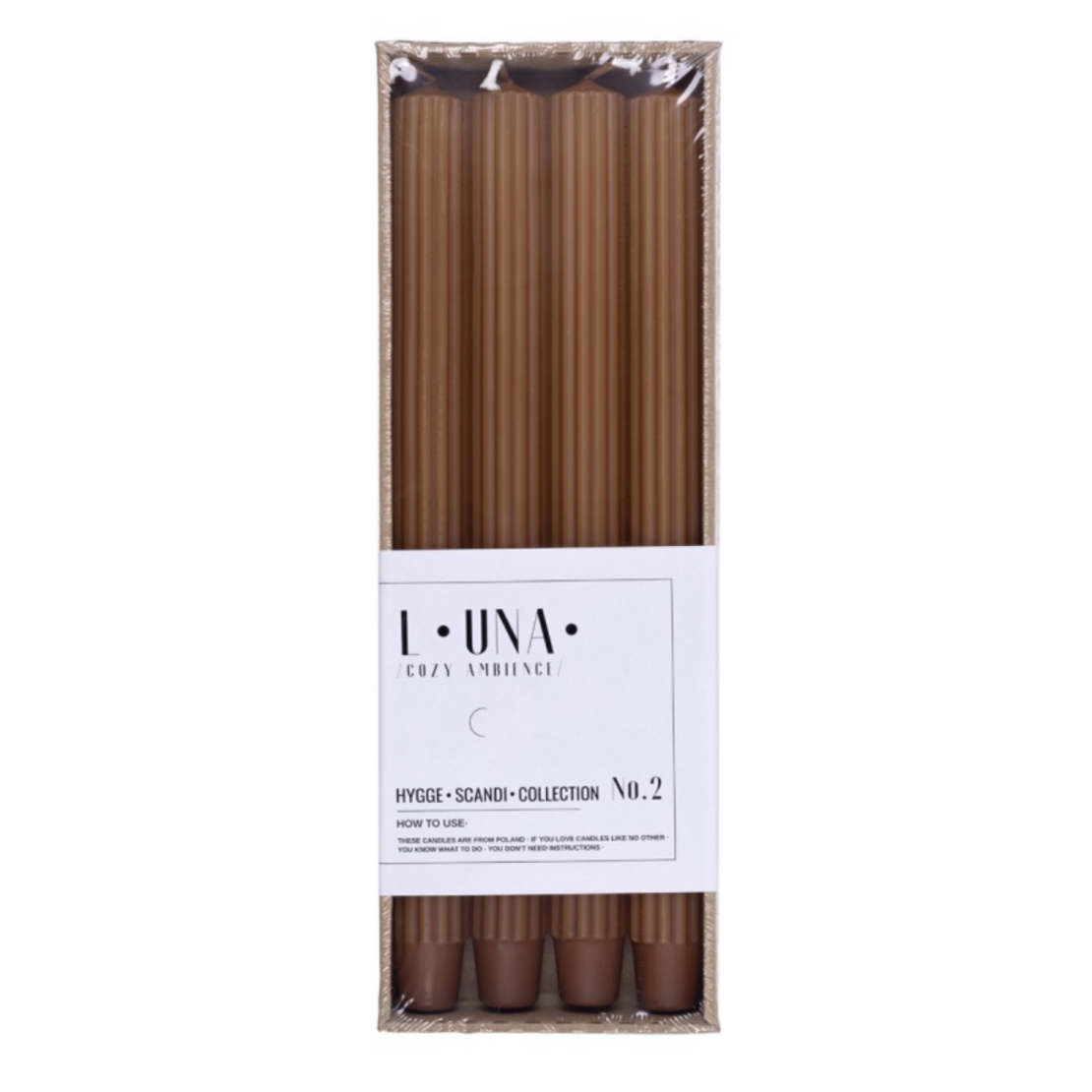 Lumanari cu dungi, pentru cina, 25 x 300mm, 4 buc/set, DONAU Home - caramel