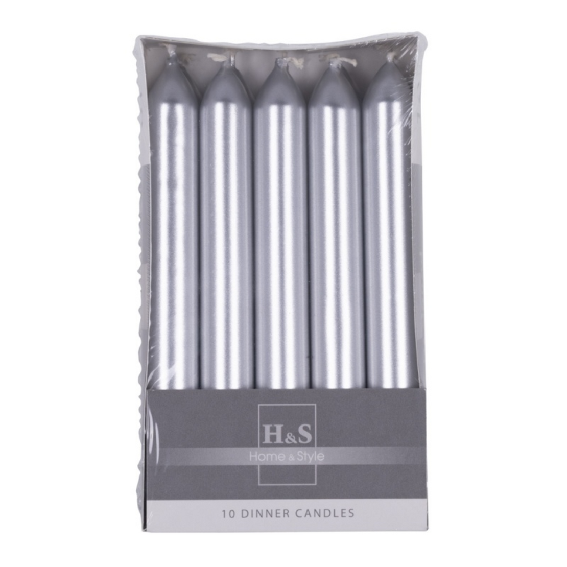 Lumanari pentru cina, lacuite, 20 x 170mm, 10 buc/set, DONAU Home - argintii