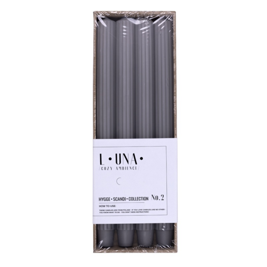Lumanari cu dungi, pentru cina, 25 x 300mm, 4 buc/set, DONAU Home - gri