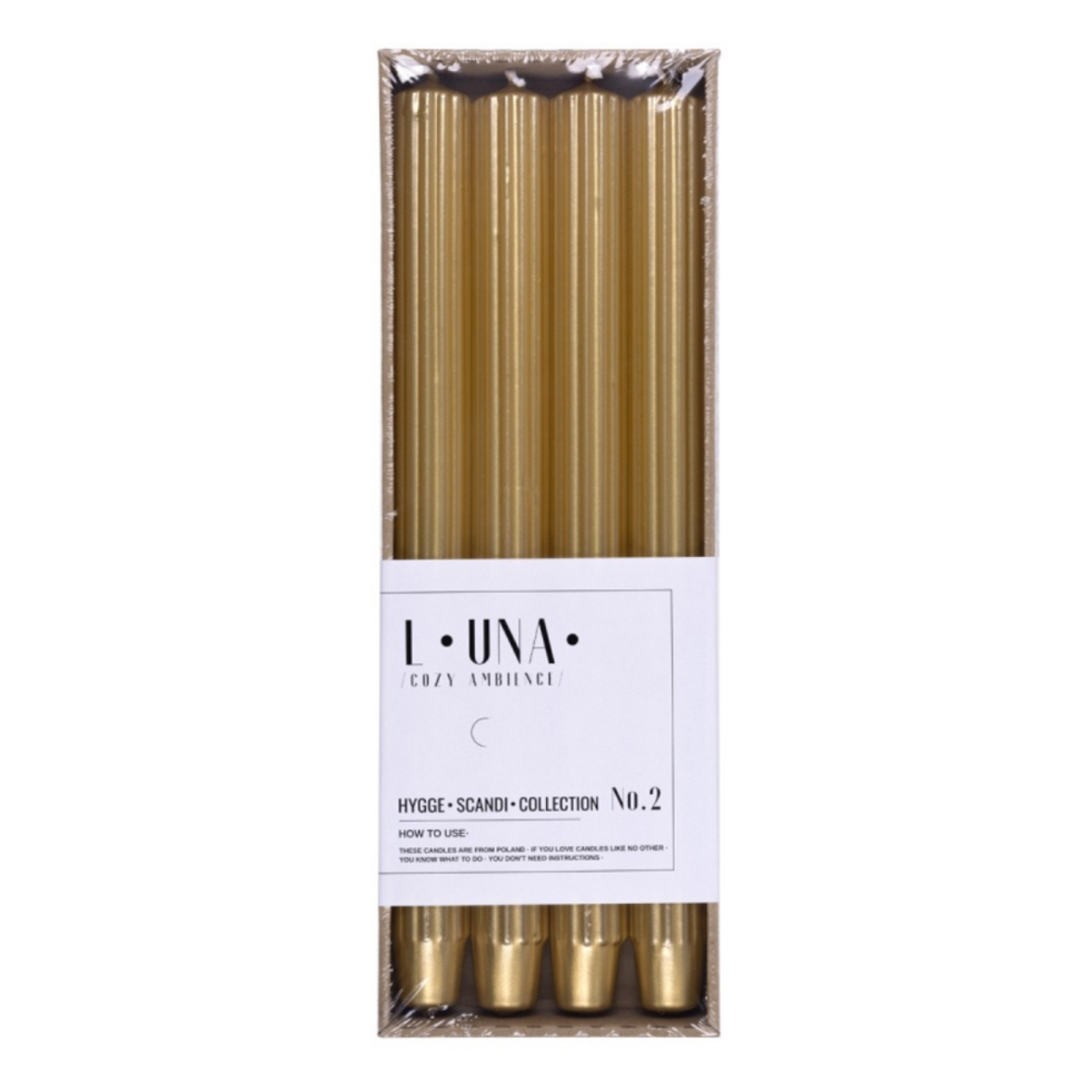 Lumanari cu dungi, pentru cina, lacuite, 25 x 300mm, 4 buc/set, DONAU Home - aurii