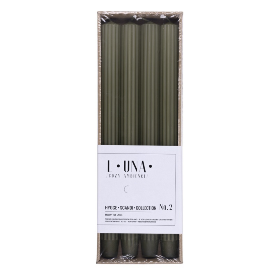 Lumanari cu dungi, pentru cina, 25 x 300mm, 4 buc/set, DONAU Home - kaki