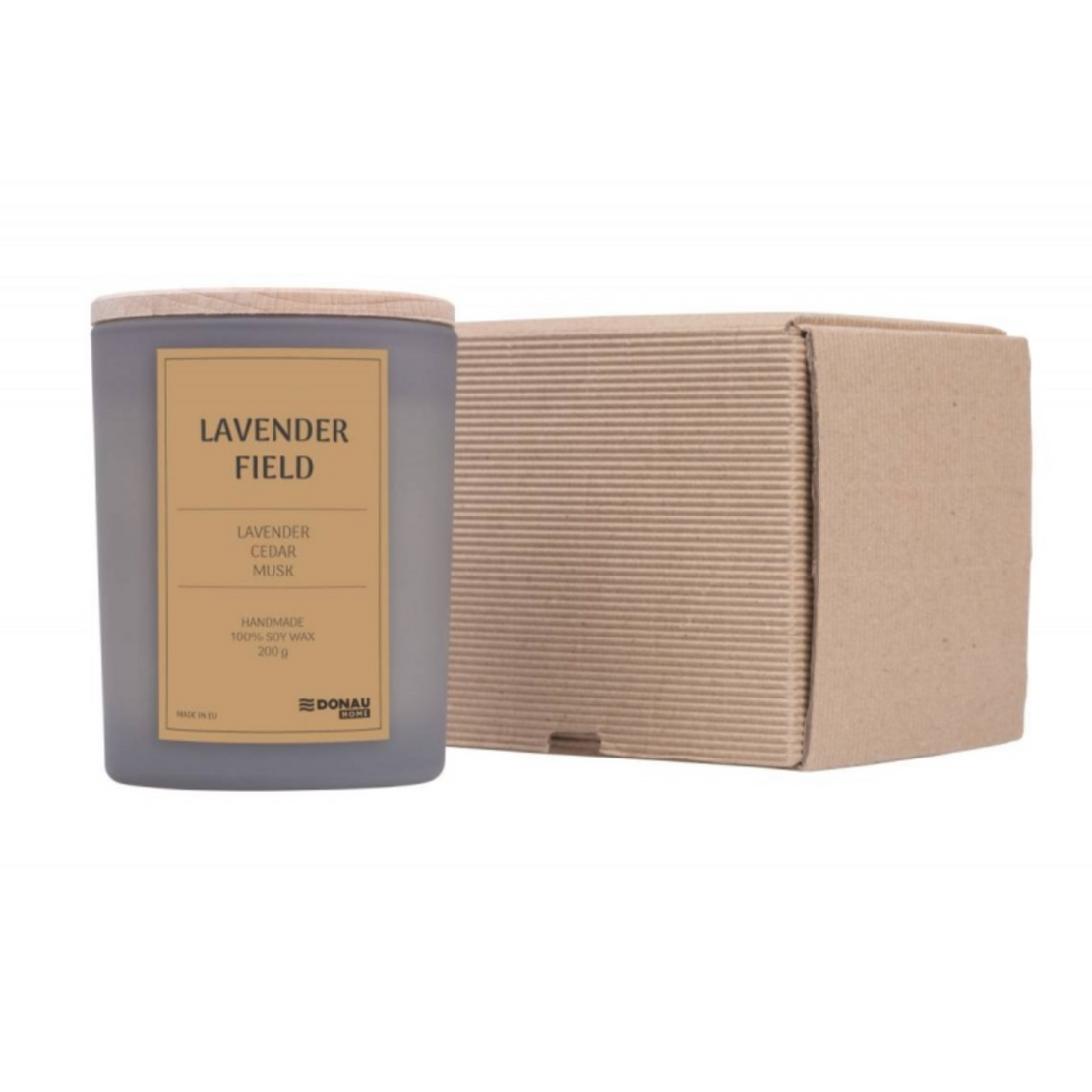 Lumanare in recipient de sticla, cu capac, 200gr, 40 de ore ardere, DONAU Home - Lavender Field