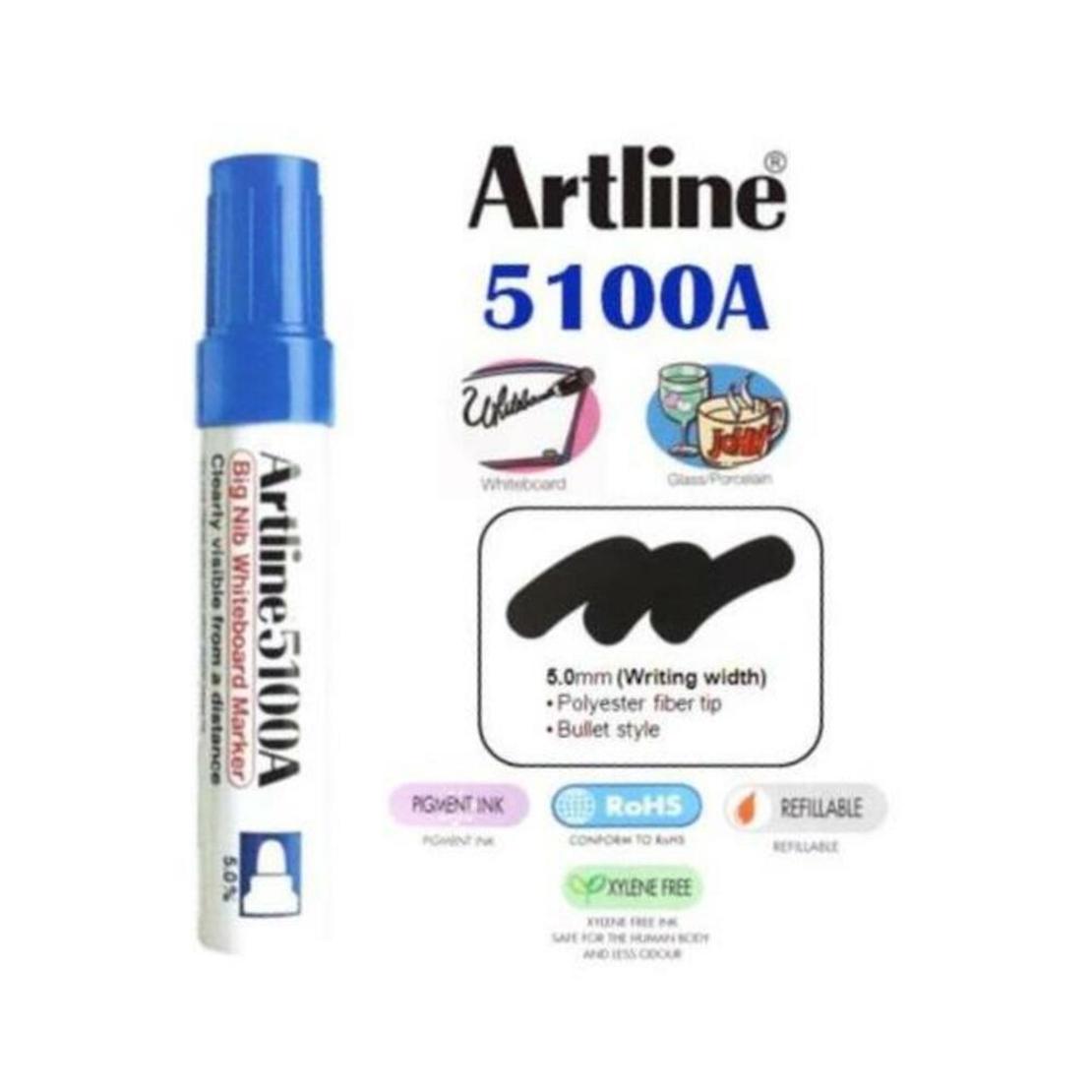 Marker pentru tabla de scris ARTLINE 5100A, corp metalic, varf rotund 5.0mm - albastru