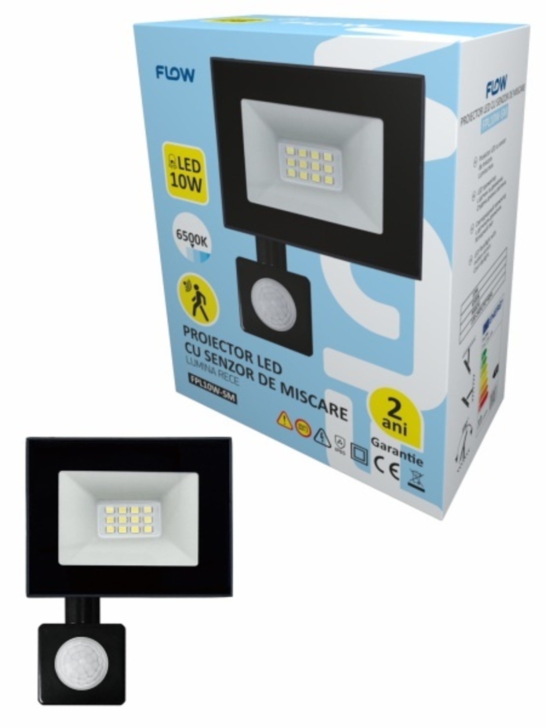 Proiector LED cu senzor de miscare 10W 6500K lumina rece FLOW FPL10W-SM
