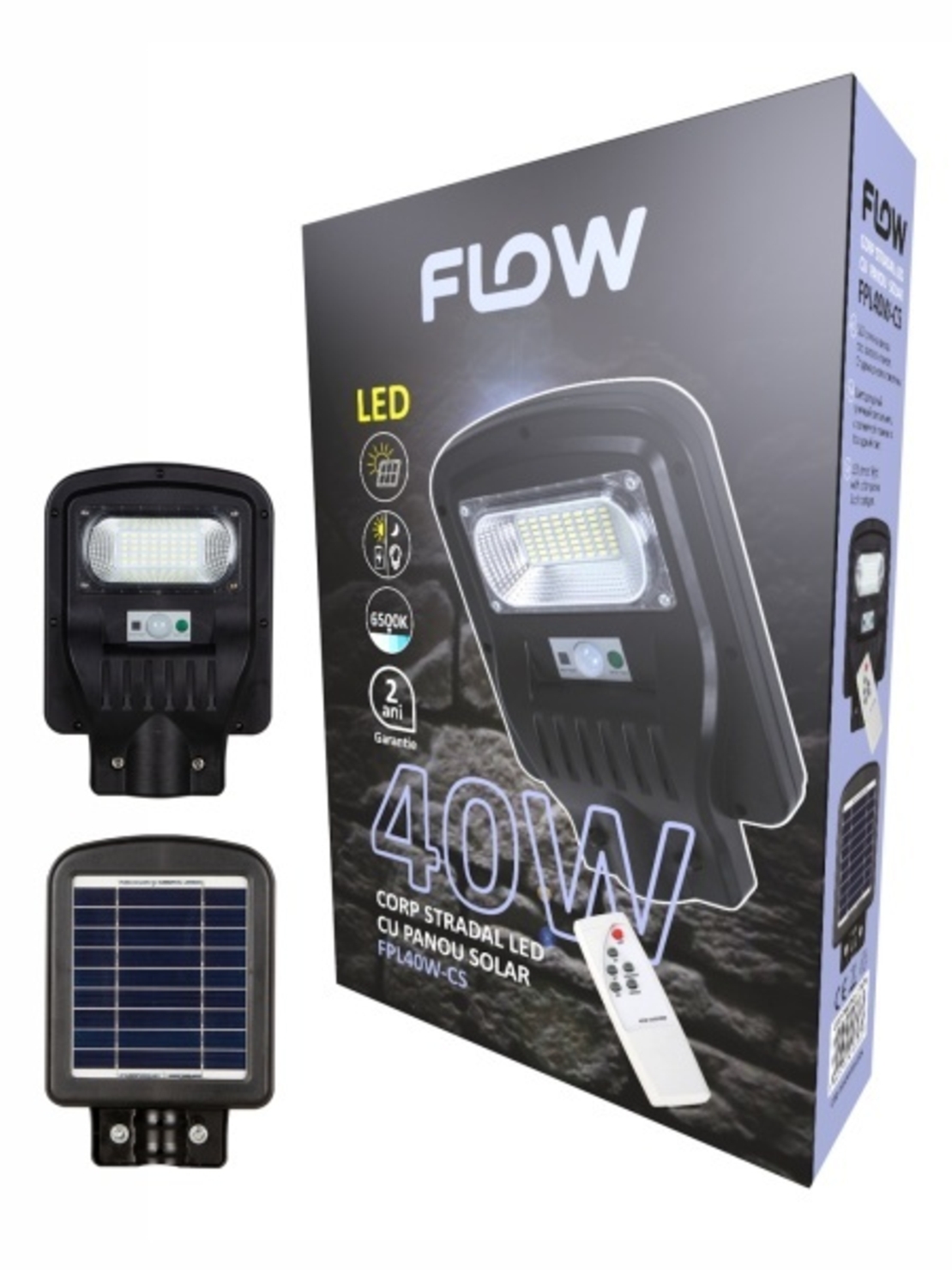 Corp stradal LED cu panou solar 40W 6500K lumina rece FLOW FPL40W CS