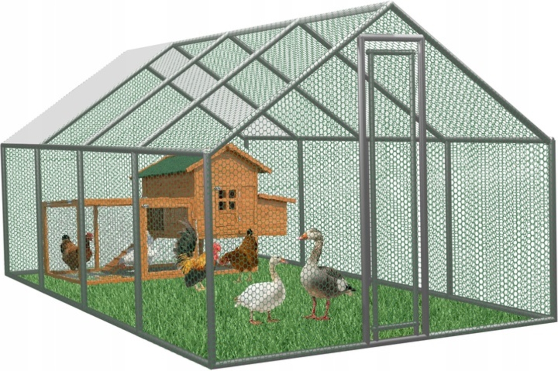 Cotet tarc pentru pasari, din otel galvanizat, cu plasa, 600x300x195cm
