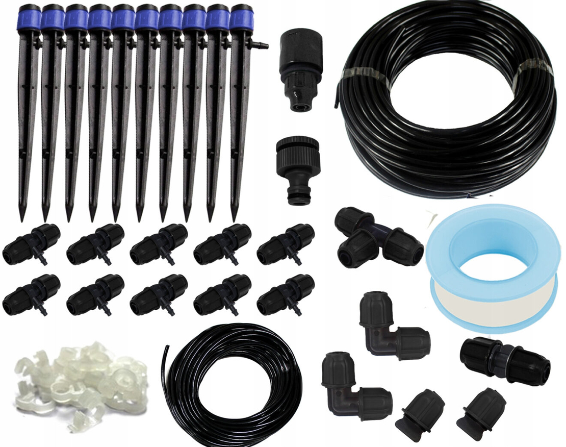 Set irigare gradina cu aspersoare si furtun PVC 20 metri, 10 aspersoare, negru