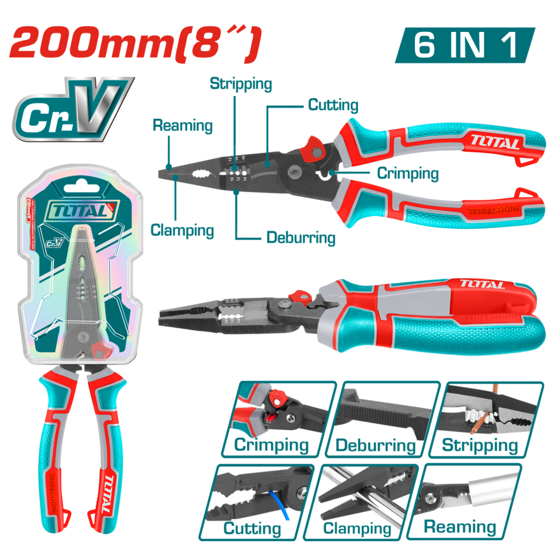 TOTAL - CLESTE CU VARF ASCUTIT MULTIFUNCTIONAL 6 IN 1 8