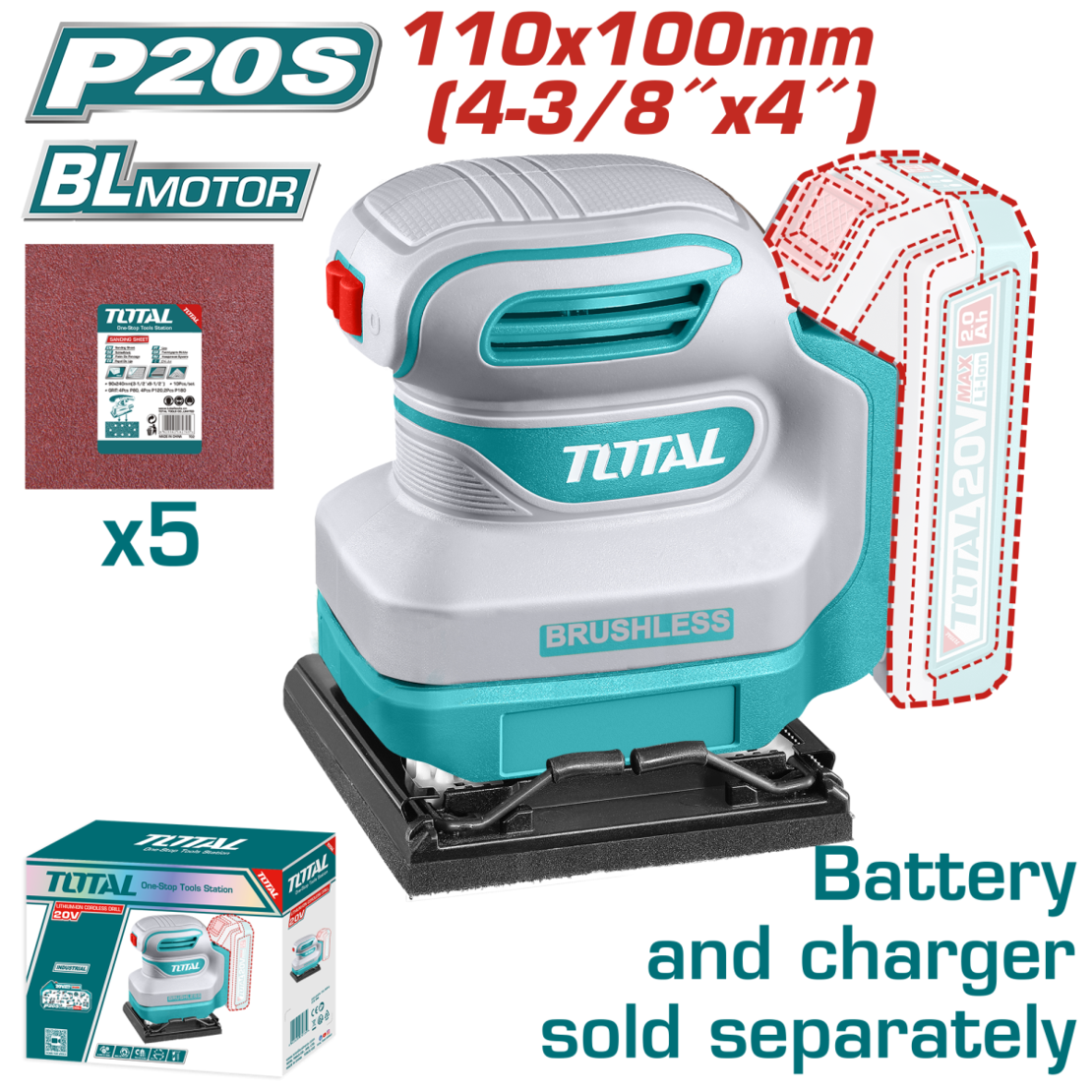 TOTAL - MASINA DE SLEFUIT TALPA PATRATA LI-ION - 20V