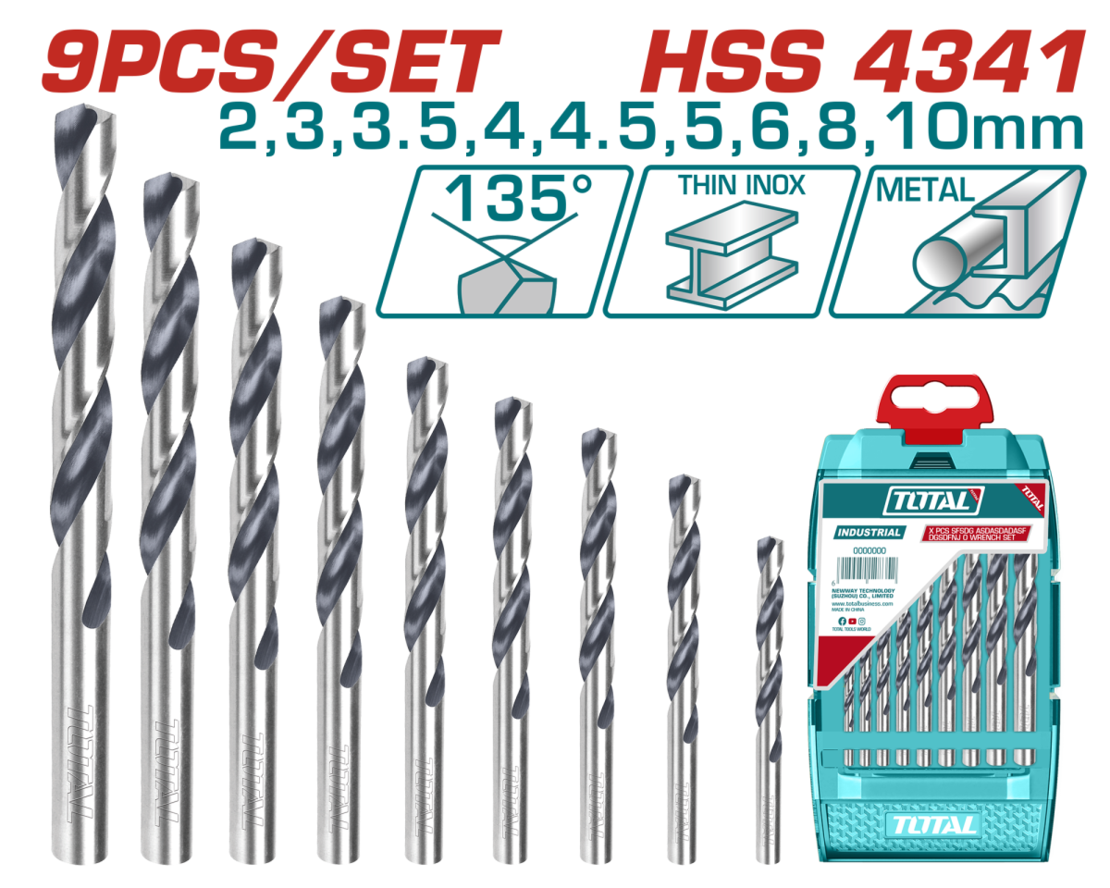 TOTAL - SET 9 BURGHIE PENTRU METAL HSS 4341