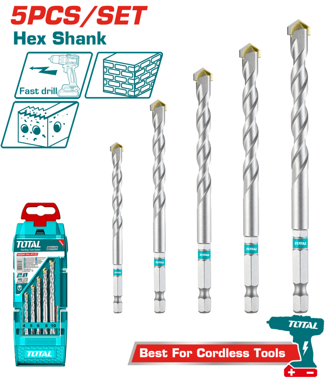 TOTAL - SET 5 BURGHIE PENTRU ZIDARIE PRINDERE HEX 1/4
