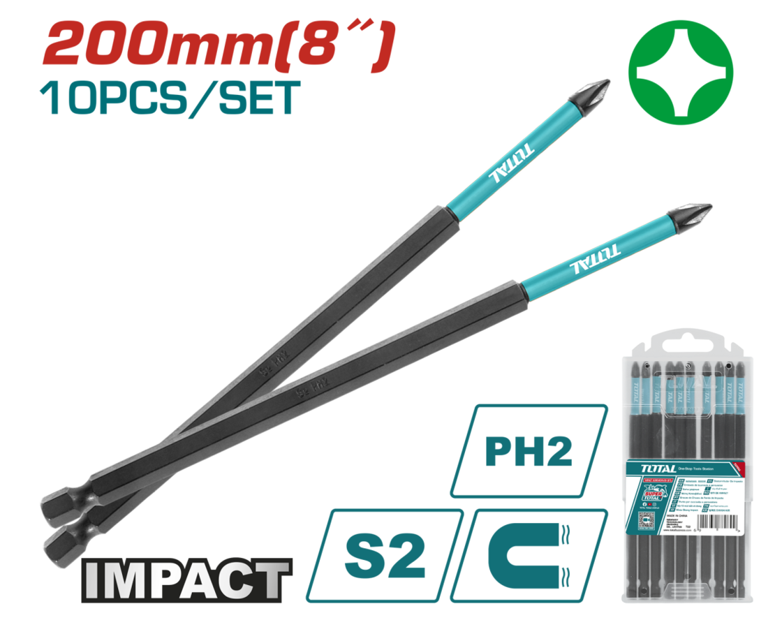 TOTAL - SET 10 BITI DE IMPACT PH2X200MM