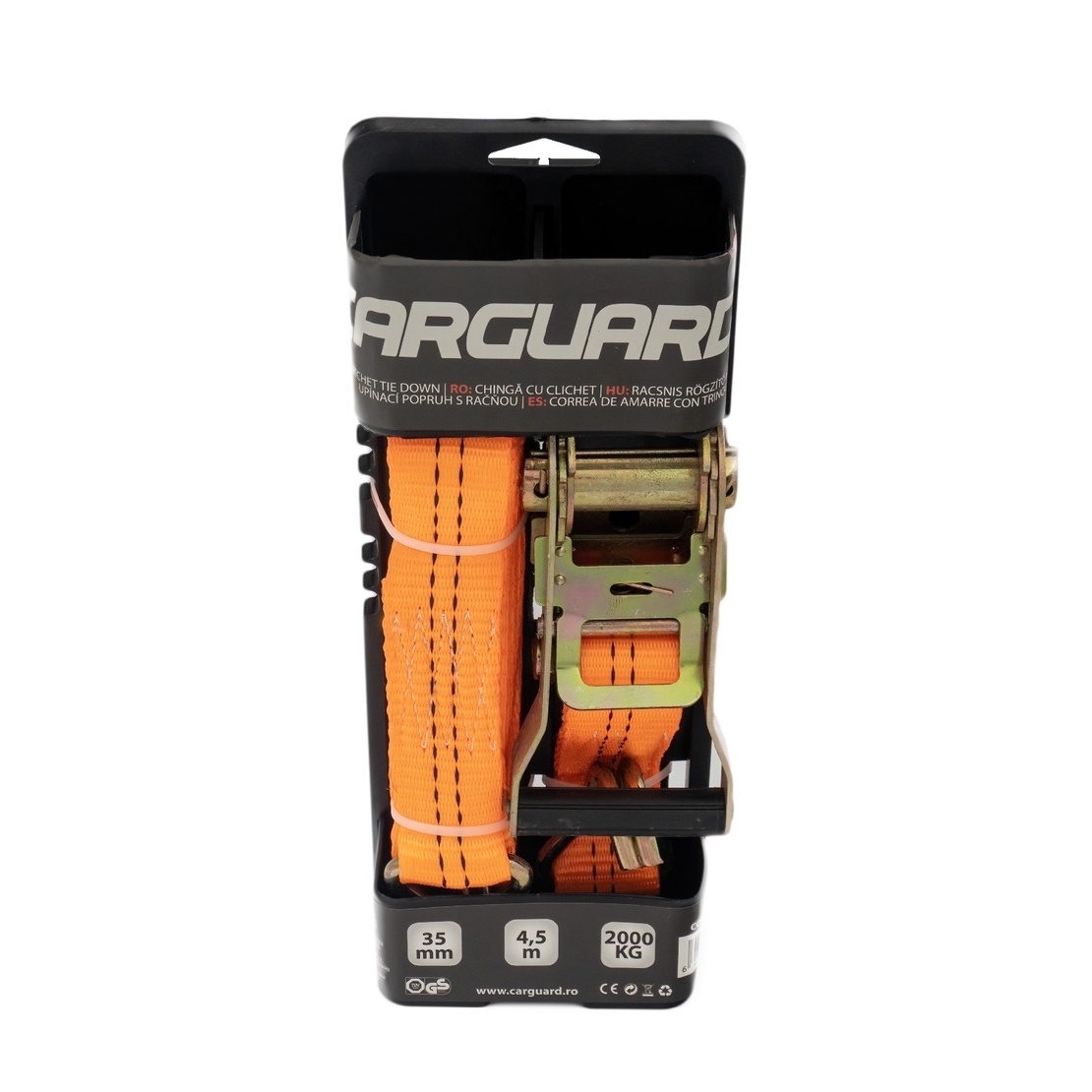 Chinga de fixare cu clichet, rezistenta la 2 Tone, TUV/GS – 35 mm × 4.5 m – Carguard - calitate premium garantata!