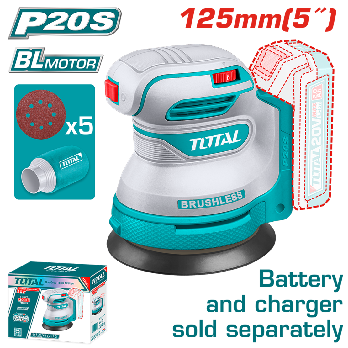 TOTAL - MASINA DE SLEFUIT ROTATIVA - 125MM - LI-ION - 20V