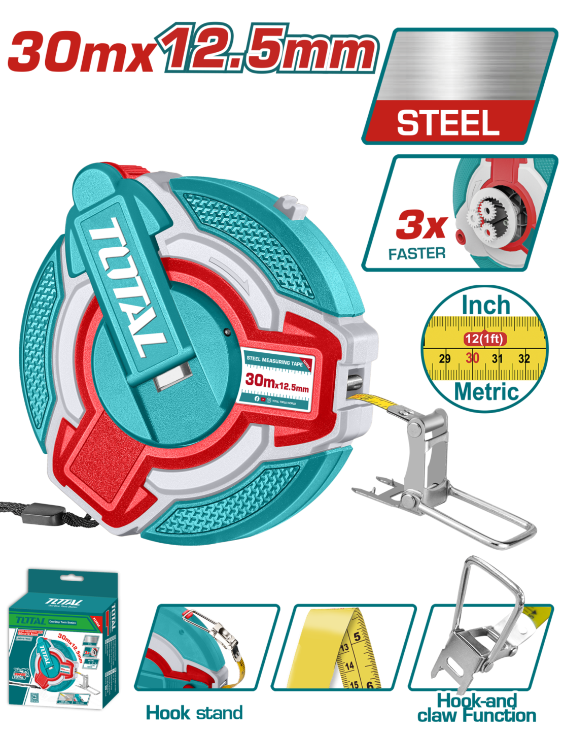 TOTAL - RULETA 30M X 12,5MM - EFICIENTA 3:1