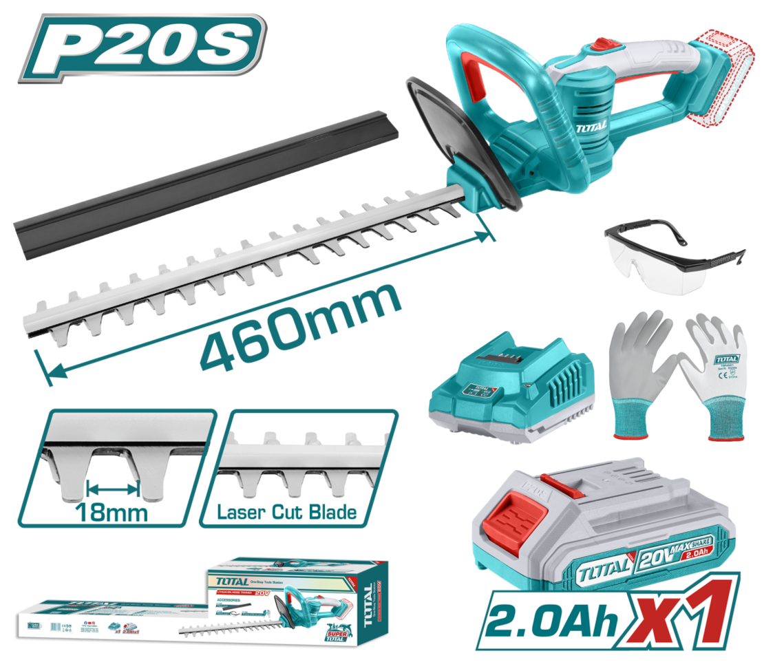 TOTAL - TRIMMER PENTRU TUNS GARD VIU - LI-ION - 20V (INCLUDE ACUMULATOR SI INCARCATOR)