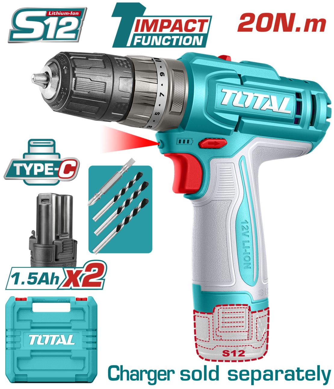 TOTAL - MASINA DE GAURIT CU PERCUTIE - 12V -1.5Ah (NU INCLUDE INCARCATOR)