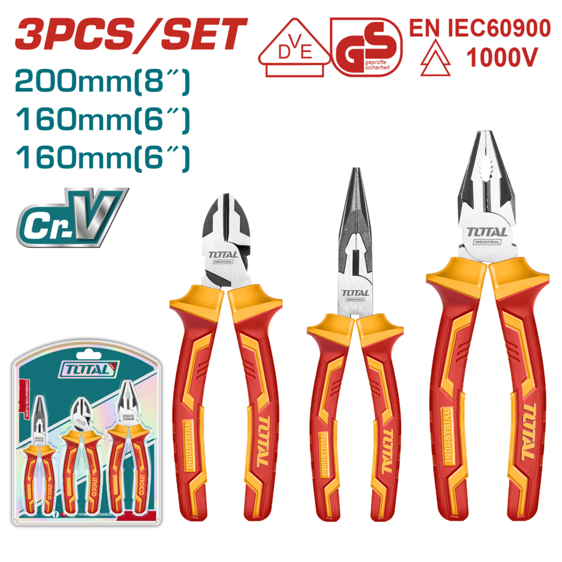 TOTAL - SET 3 CLESTI IZOLATI PENTRU ELECTRICIAN - Cr-V