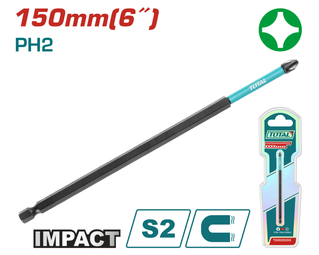 TOTAL - BIT LUNG PENTRU SURUBELNITA CU IMPACTPH2, 150MM