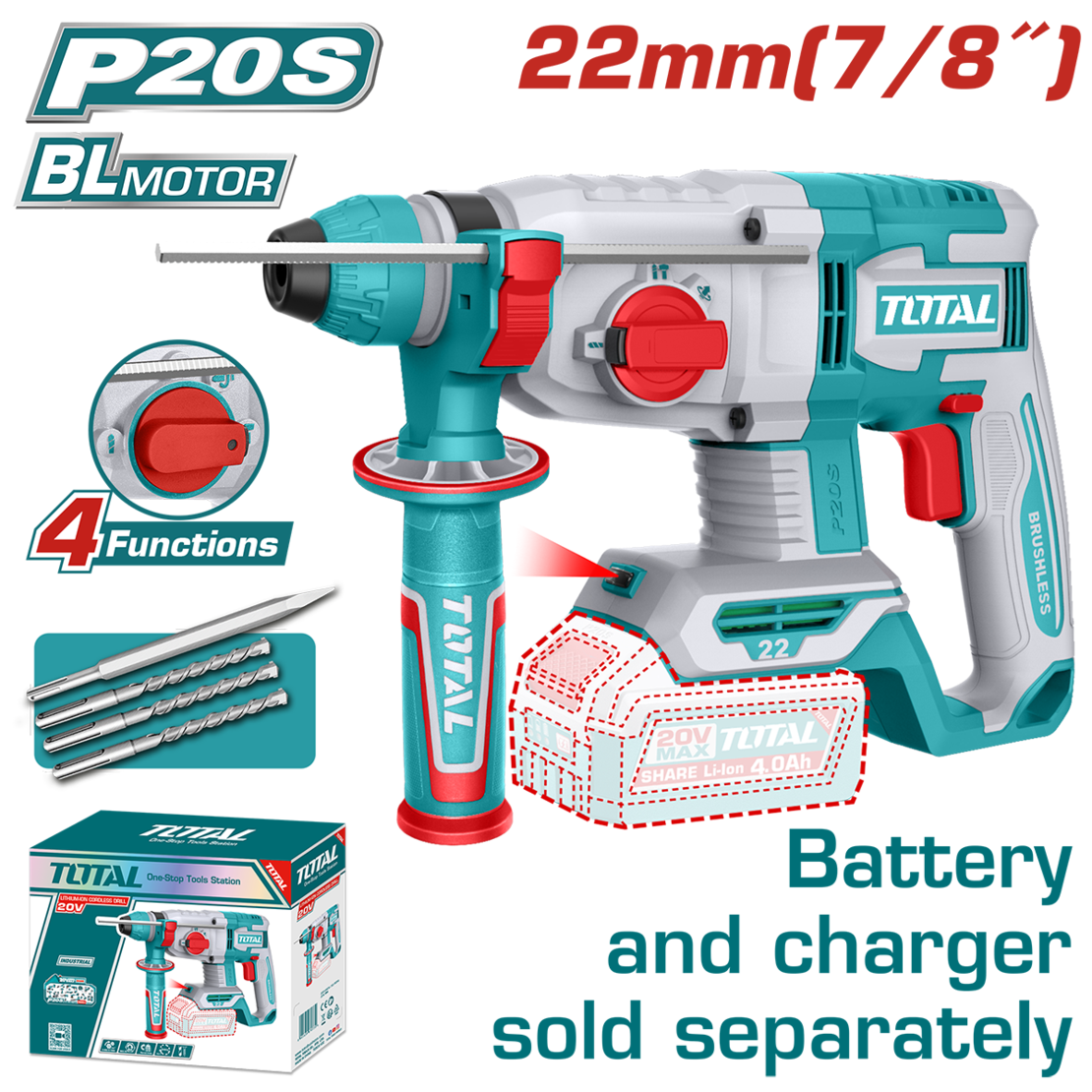 TOTAL - CIOCAN ROTOPERCUTOR - 2J - LI-ION - 20V - MOTOR FARA PERII (INDUSTRIAL)