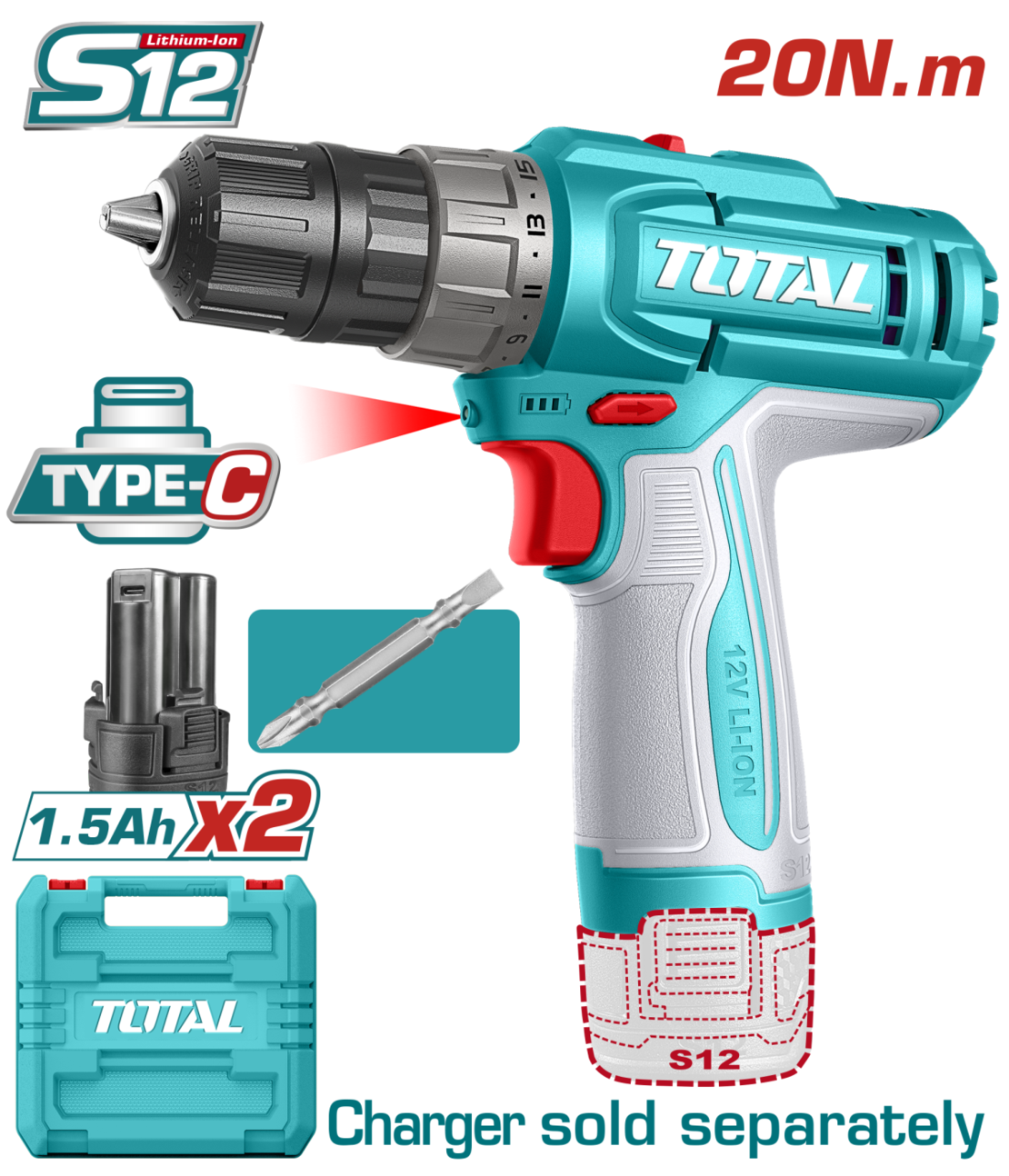 TOTAL - MASINA DE GAURIT - 12V - 1.5Ah - LED LI-ION (INCLUDE 2 ACUMULATORI 1.5Ah)