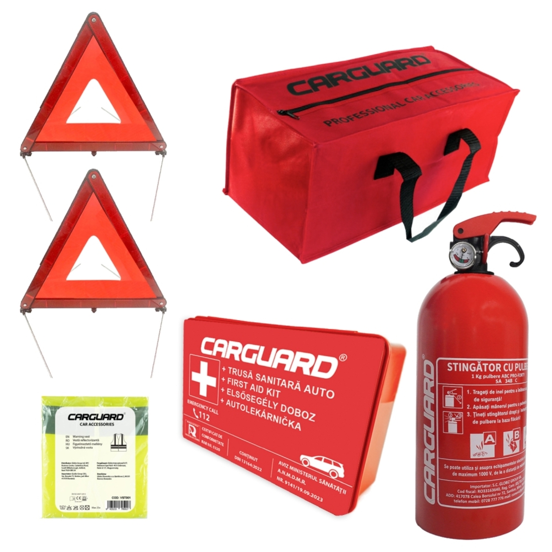 Kit siguranta auto obligatoriu R.A.R - Stingator cu Manometru